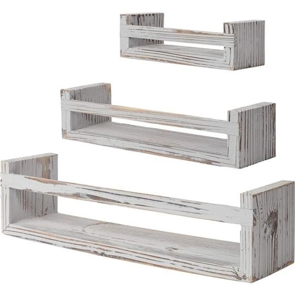 Floating Shelves Set of 3, Wall Floating Shelf, Wall Nursery Shelves-Log Wall - Picture 1 of 7